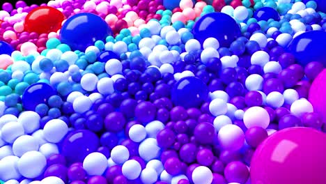 animación en bucle 3d con brillantes y hermosas esferas o bolas pequeñas y grandes como fondo de vacaciones abstractas. composición colorida de esferas coloridas