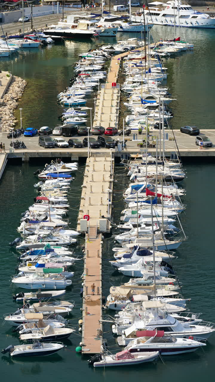 Aaerial view of boats docked in the Monaco Marina. Vertical