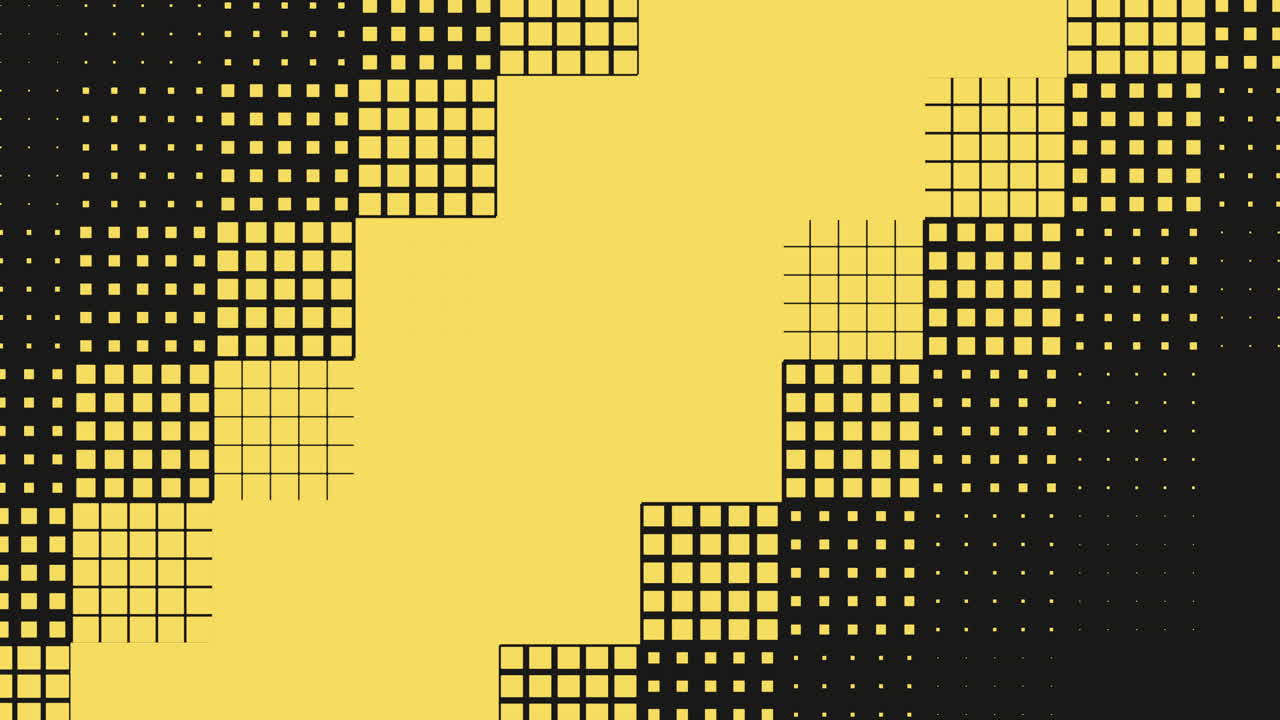 A visually striking image featuring a grid with yellow squares in diagonal and black squares in horizontal arrangement. The contrasting patterns create a dynamic sense of movement and stability