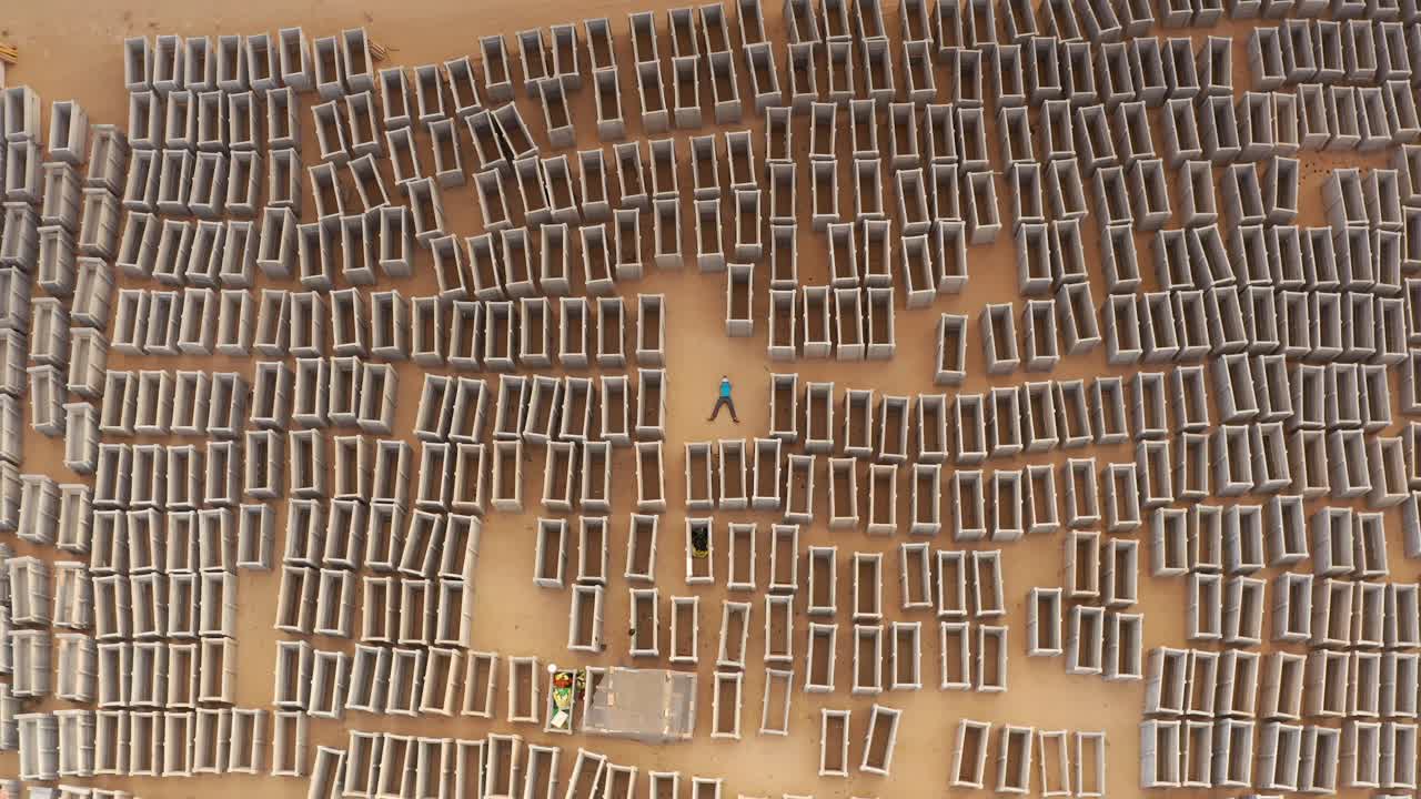 Aerial View of a Construction Site with Concrete Blocks
