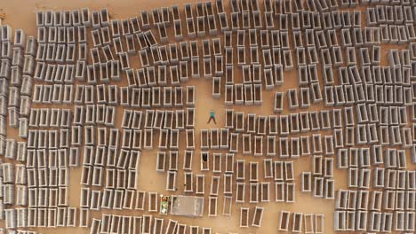 aerial view of a construction site with concrete blocks