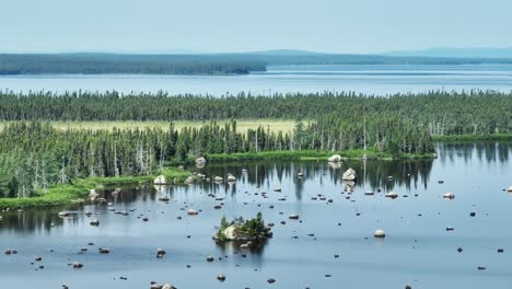 La-Toma-Aérea-De-Establecimiento-Muestra-La-Belleza-Escarpada-De-Un-Remoto-Lago-Canadiense.