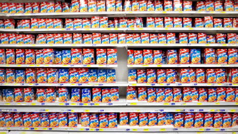 cereal boxes on shelves