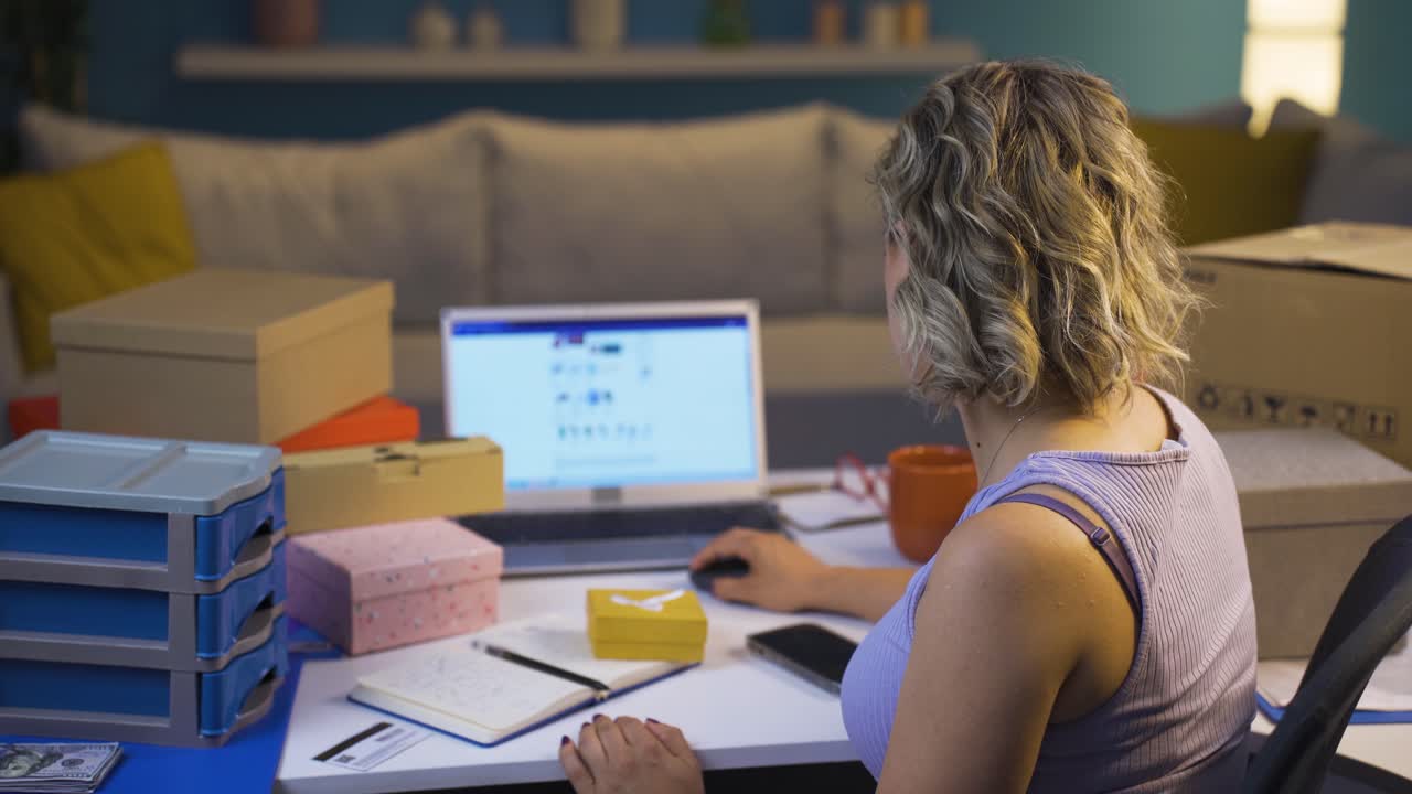 empresario con una tienda en línea vende productos.