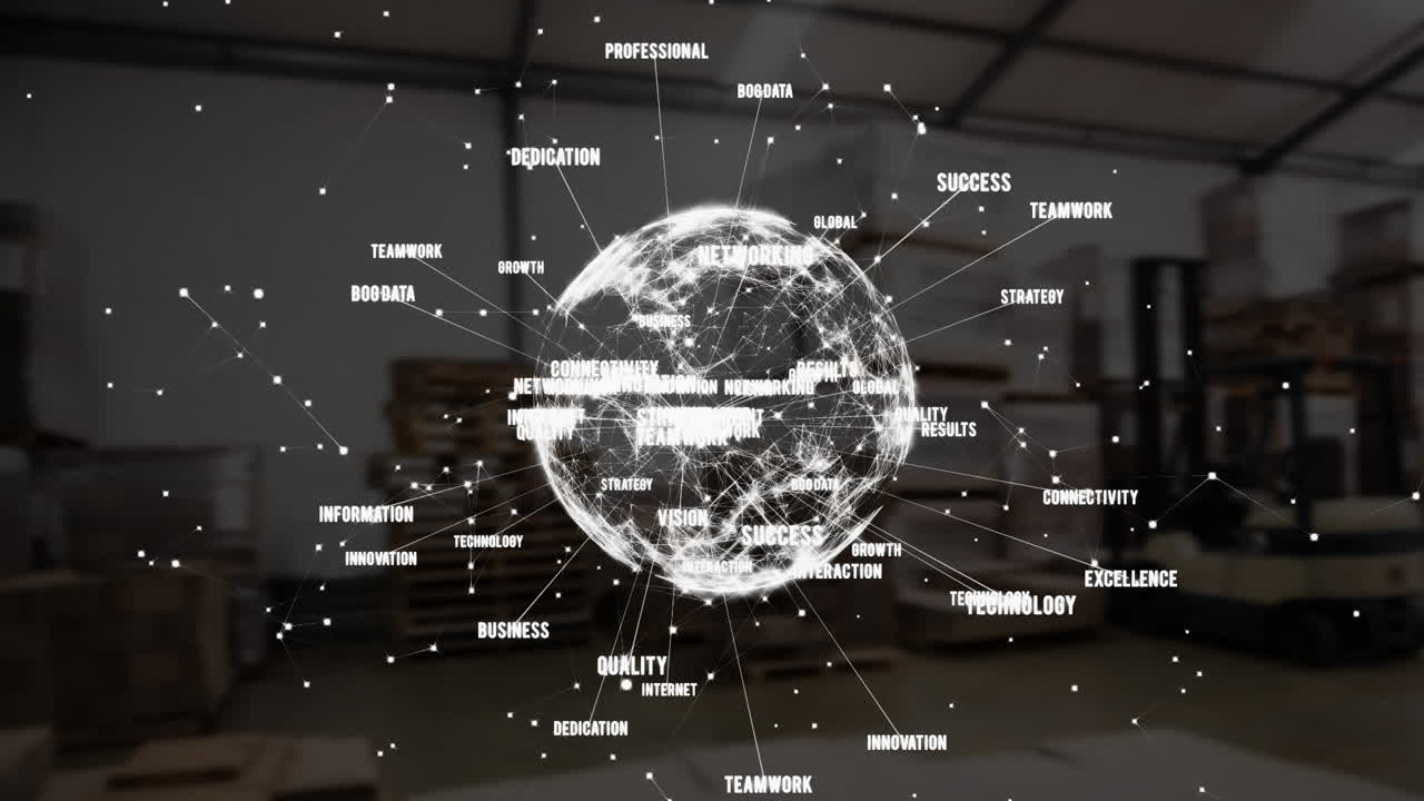 창고 배경의 데이터와 함께 디지털 회전 지구