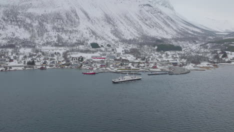 aerial view of kafjord town in troms og finnmark county, norway