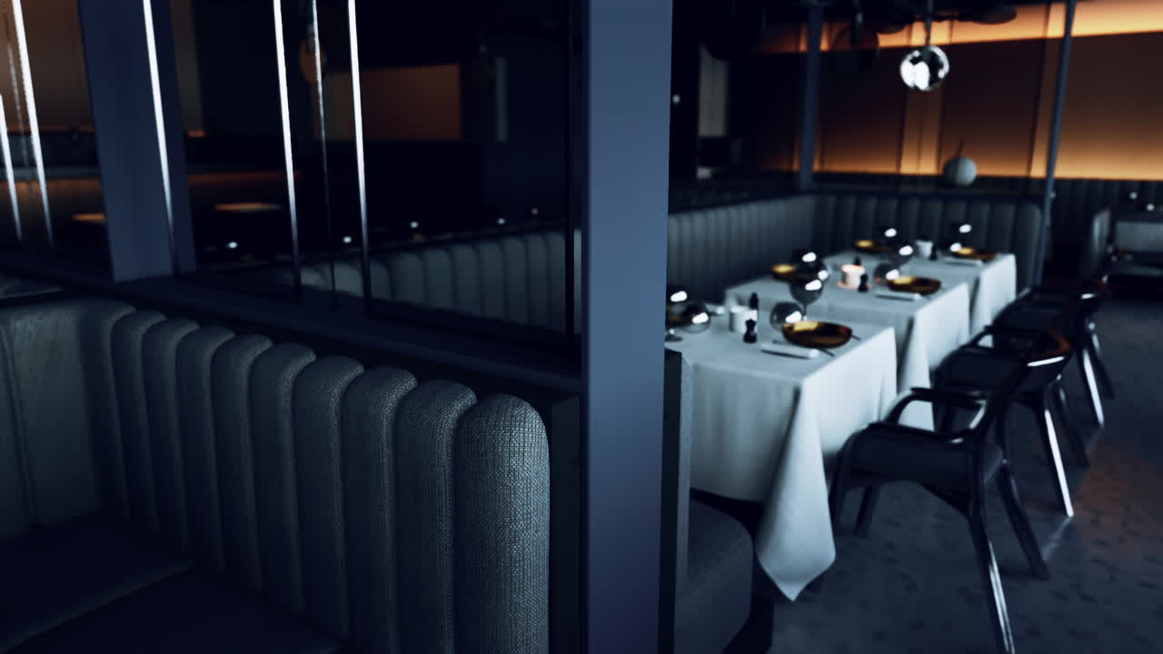 부스 좌석 을 갖춘 현대적 인 레스토랑 인테리어