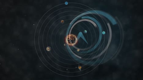 Animation-of-solar-system,-planets-and-space-over-clock-ticking