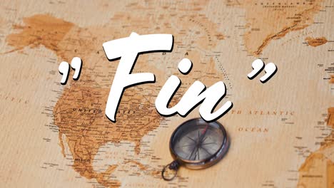 Fin text and a map with compass