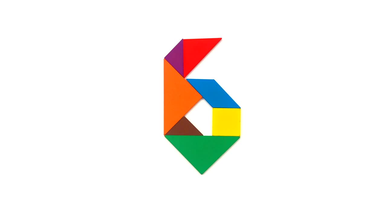 números de conteo en bucle hacia arriba y hacia abajo en forma de tangram en blanco