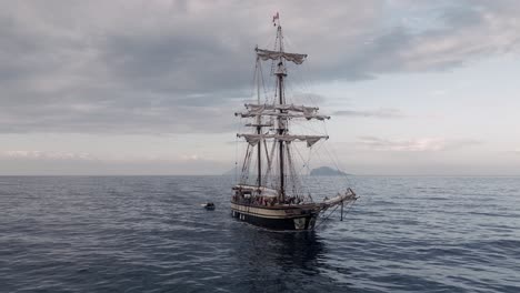 sail ship in aeolian islands italy drone footage
