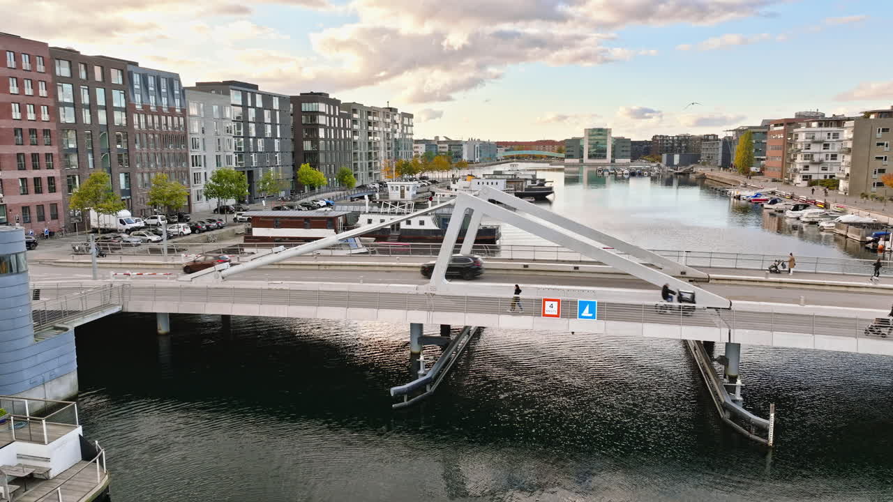 Aerial drone view of the Teglholmen peninsula in the South Harbour of Copenhagen, Denmark
