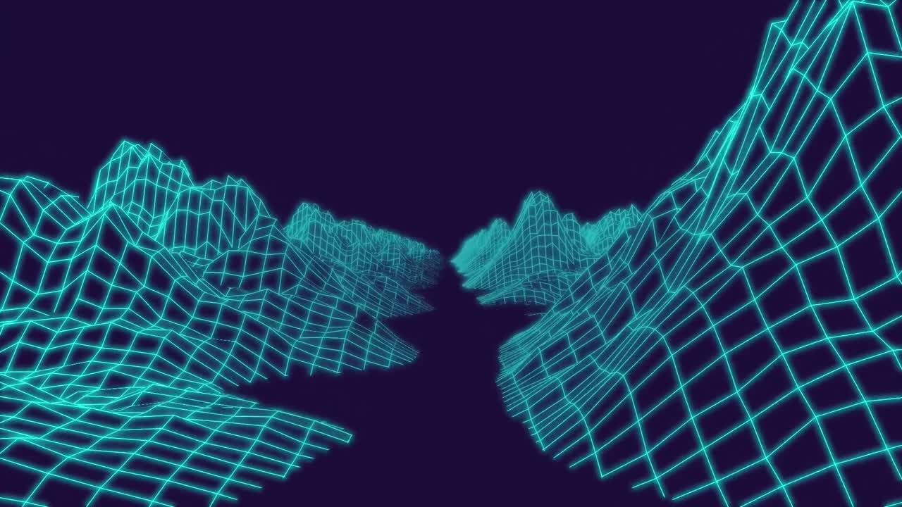 Animation of digital mountains on black background