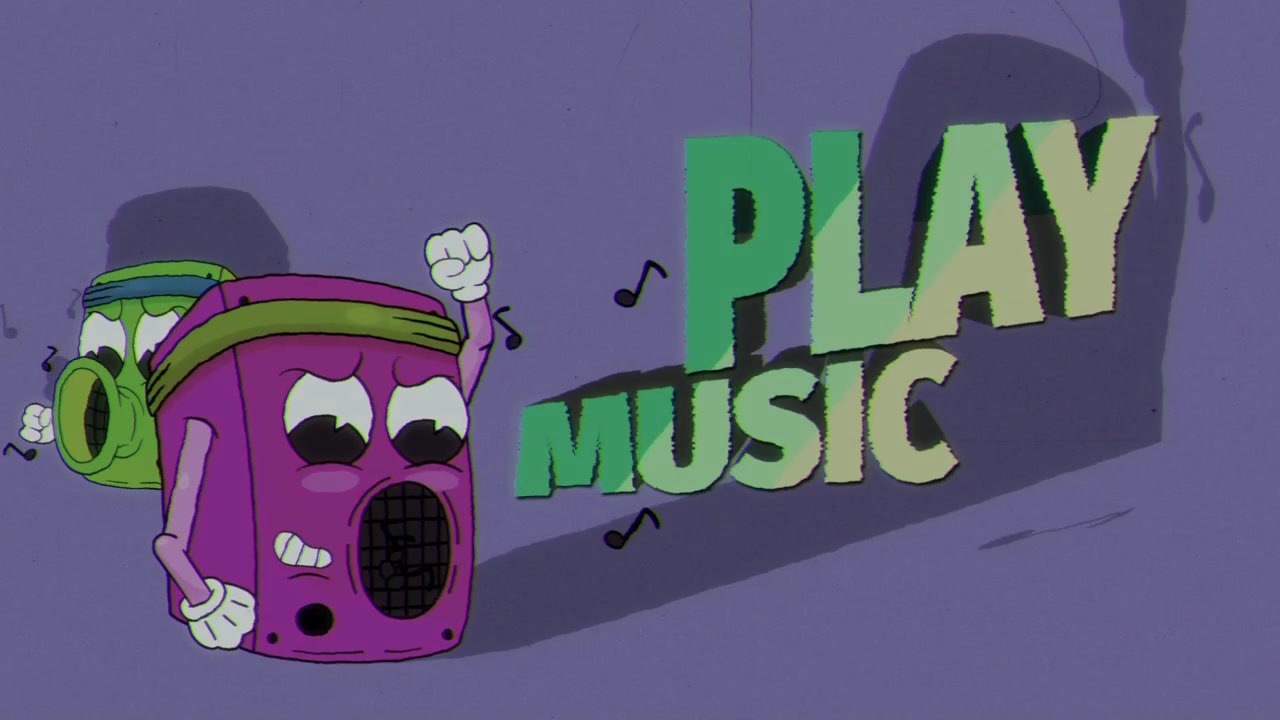 Animoituja sarjakuvakaiuttimia tanssimassa musiikin tahtiin