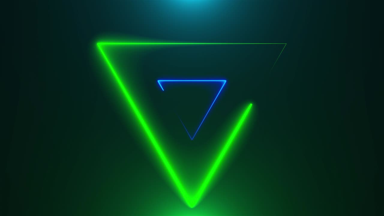 muchos triángulos de neón en el espacio, telón de fondo generado por computadora abstracta, renderizado en 3d