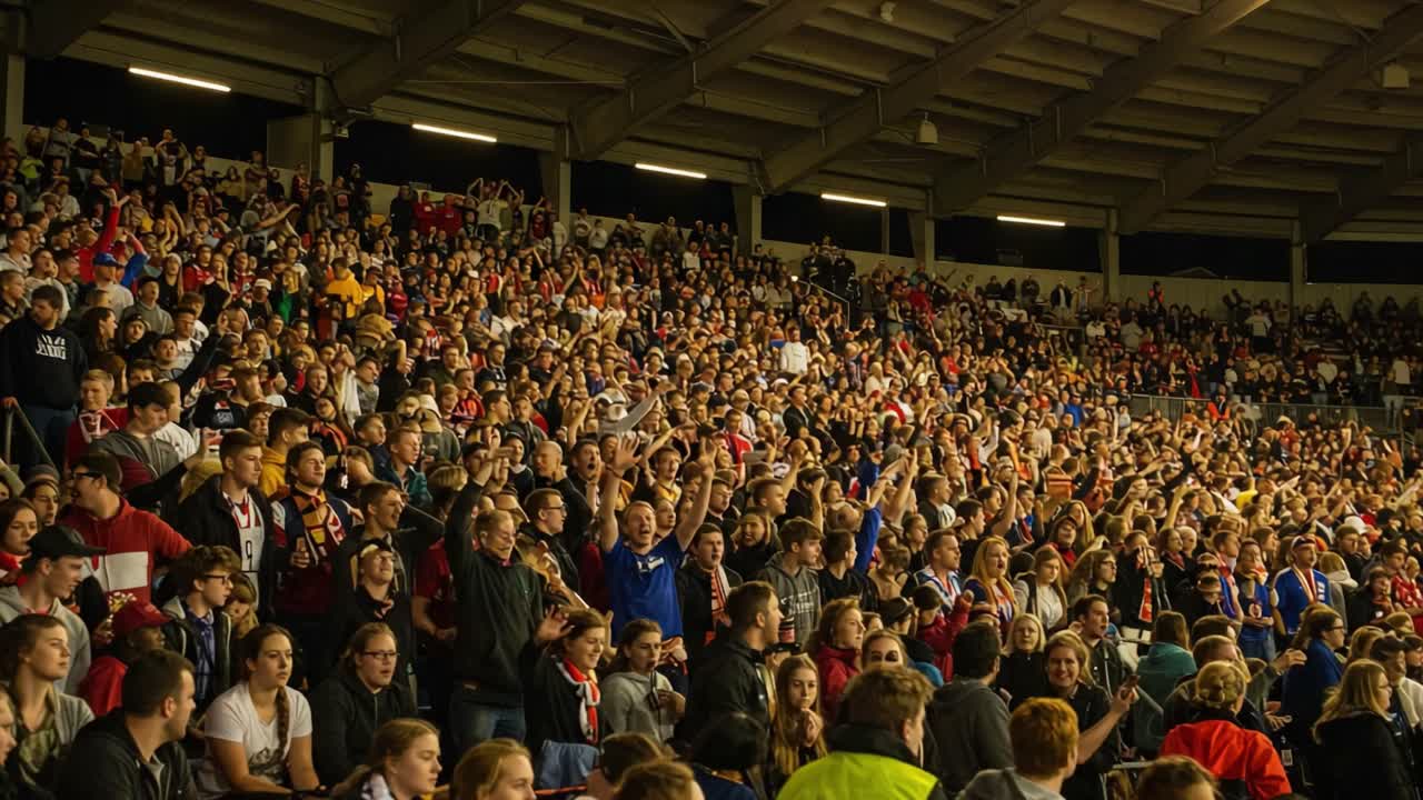 Vibrant Crowd of Enthusiastic Fans Cheering and Celebrating in a Packed Venue, Capturing a Moment of Shared Excitement and Energy at a Live Event