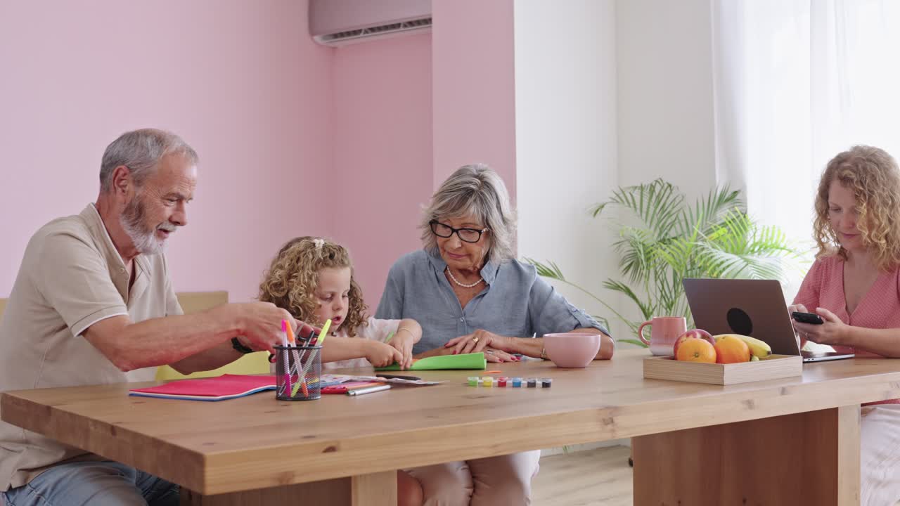 Family crafting together at home