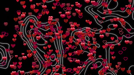 animation of floating hearts and isohyspes on black background