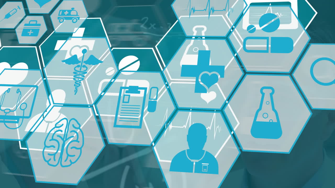 백인 의사들의 대화에 대한 의학적 아이콘의 애니메이션