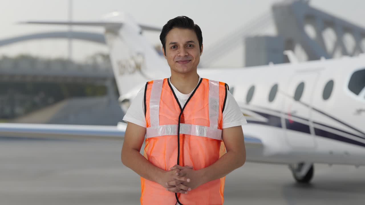 feliz trabajador del personal de tierra del aeropuerto indio