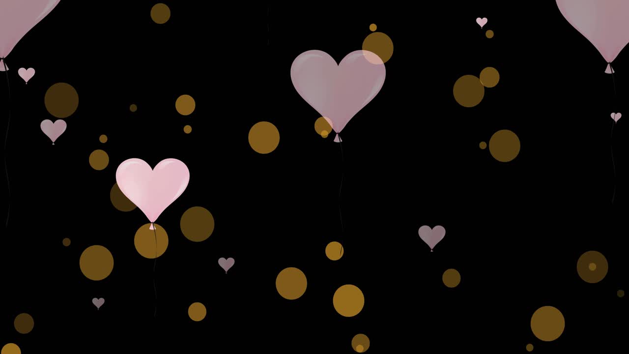 검은 바탕 위에 금색 반점이 떠다니는 분홍색 심장의 애니메이션