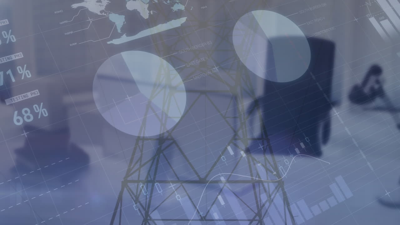 animación de diversos datos y gráficos sobre la bola y los datos estadísticos cambiando caminando apilados