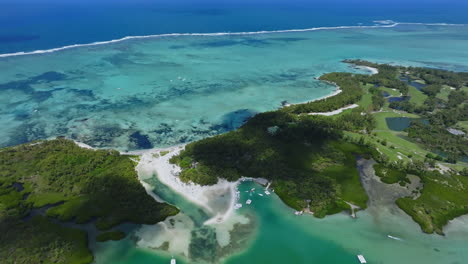 aerial drone view of ile aux cerfs, flacq, mauritius island, indian ocean