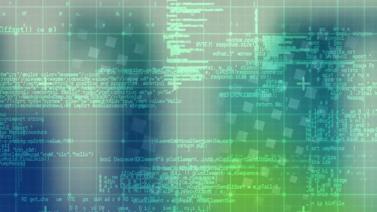 animación del procesamiento de datos digitales sobre pantallas y fondo de cuadrícula