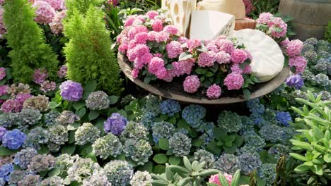 Decoración-Navideña-De-Hortensias-En-Cúpula-De-Flores,-Jardines-Junto-A-La-Bahía,-Singapur