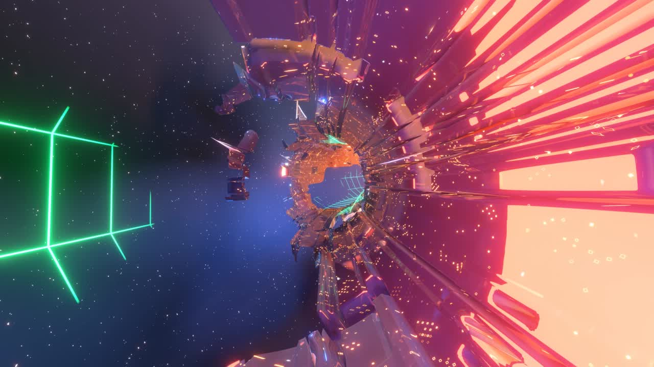 와이어프레임은 파란색 오렌지색의 추상적인 터널입니다.