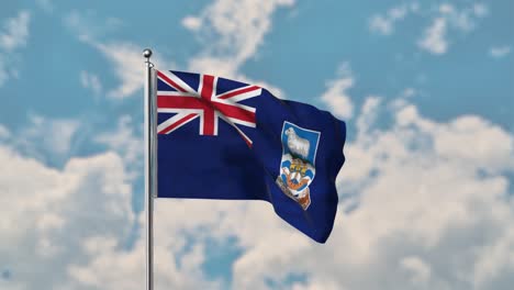 falkland islands flag waving in the blue sky realistic 4k video