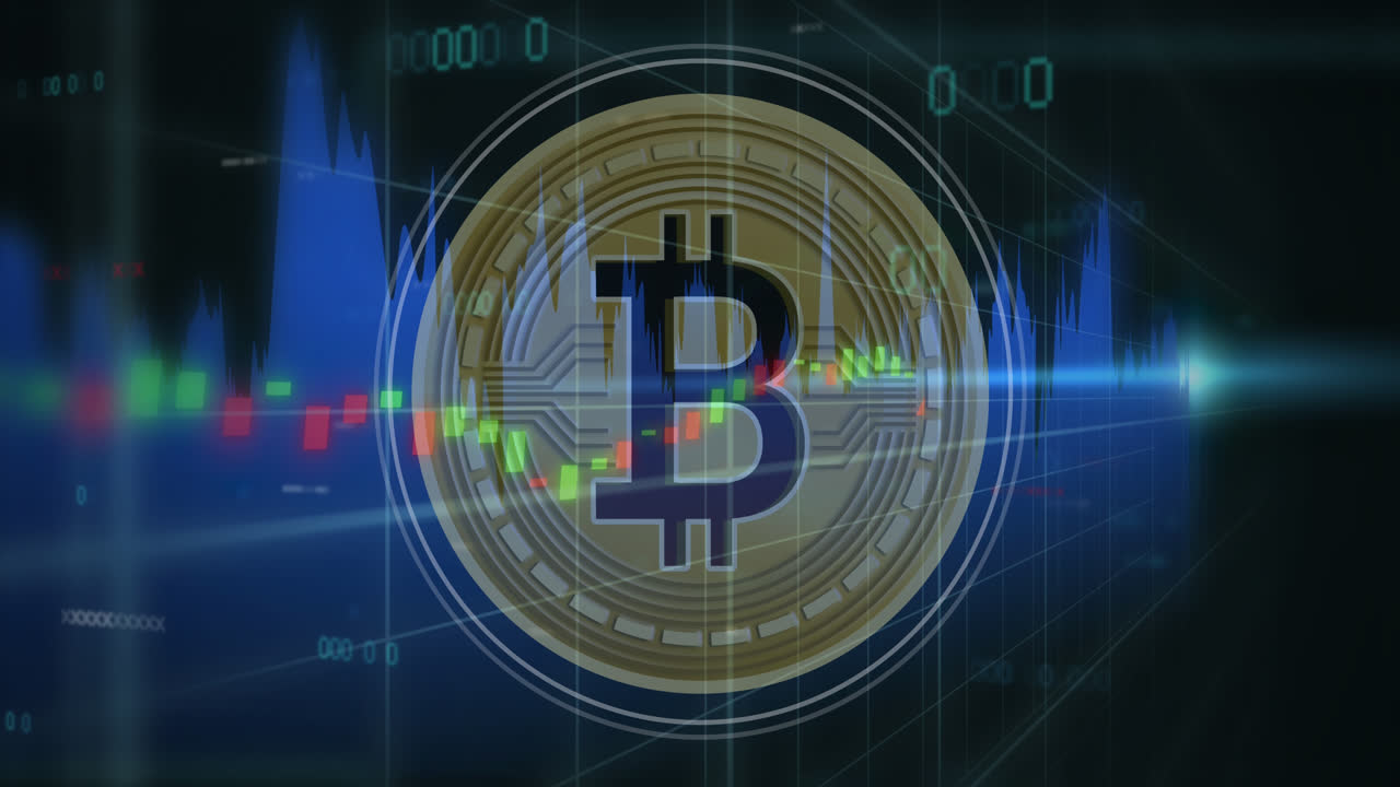 animación del procesamiento de datos sobre el símbolo de bitcoin