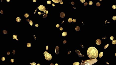 bitcoin coins falling on black background