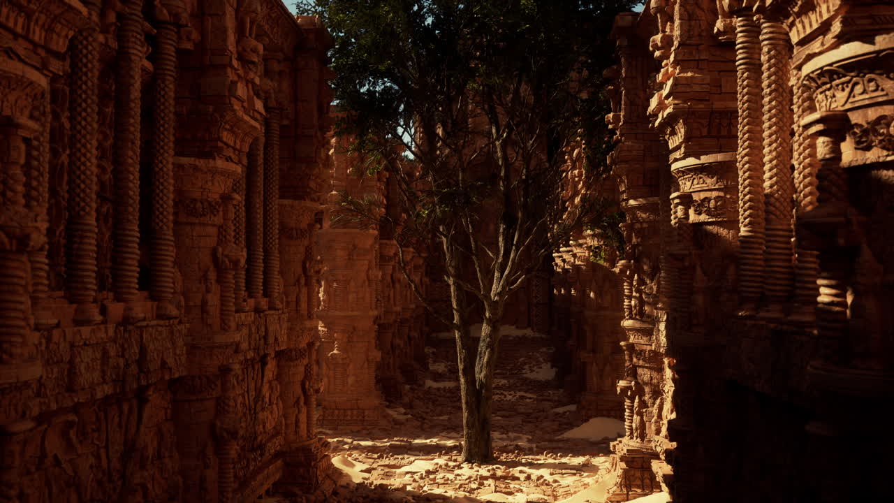Rovine Antiche nel Deserto: Un Passaggio Illuminato dal Sole