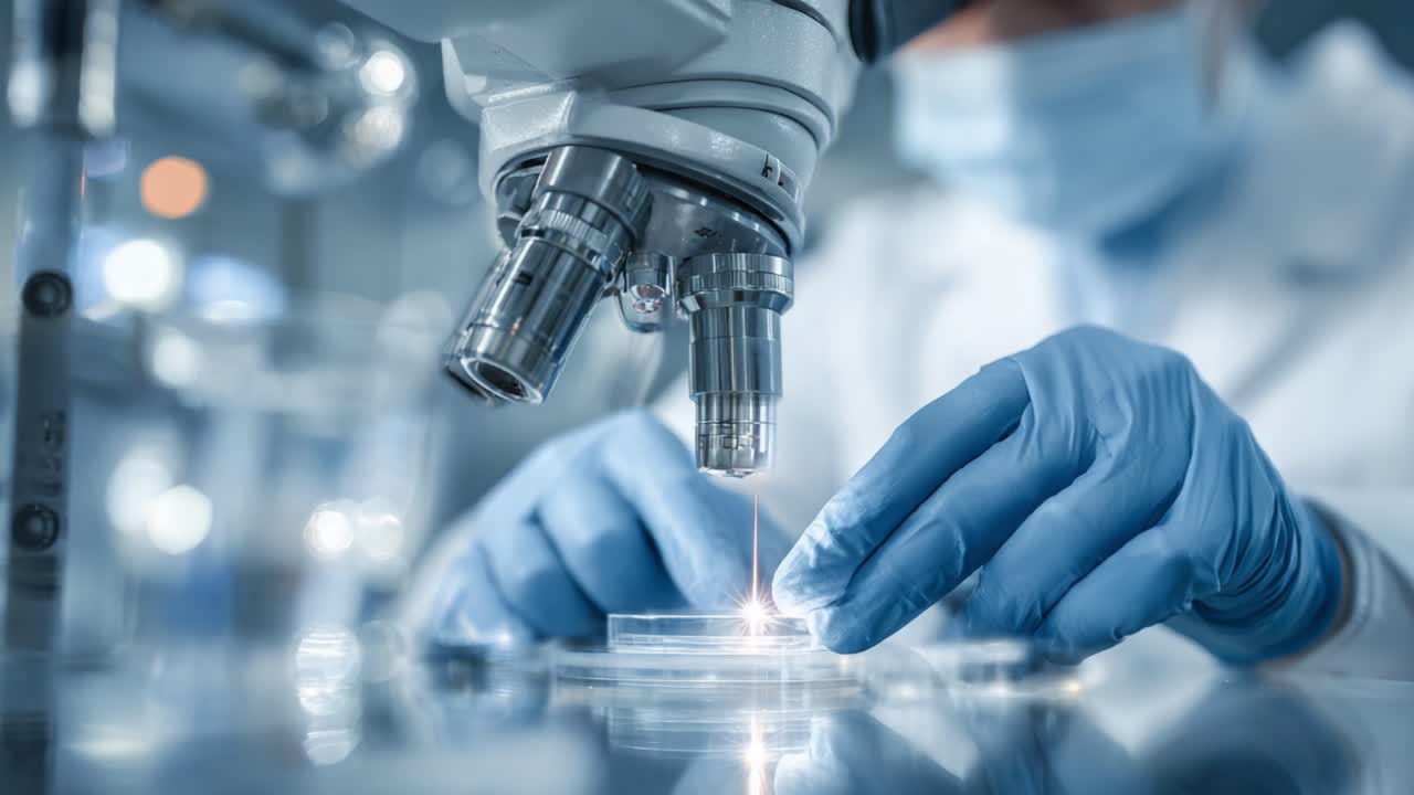 Microscopic Examination of a Sample: A Dedicated Researcher Analyzes Specimens with Precision Using Advanced Laboratory Techniques in a Controlled Environment