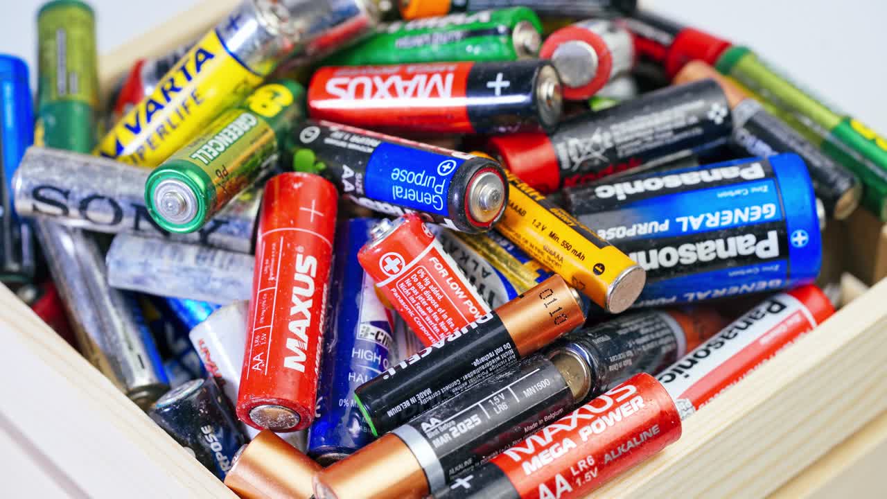 Used Alkaline Batteries. Dead Single-use Batteries before Disposal