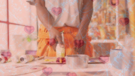 animación de corazones y ecuaciones matemáticas sobre pintura de hombre afroamericano