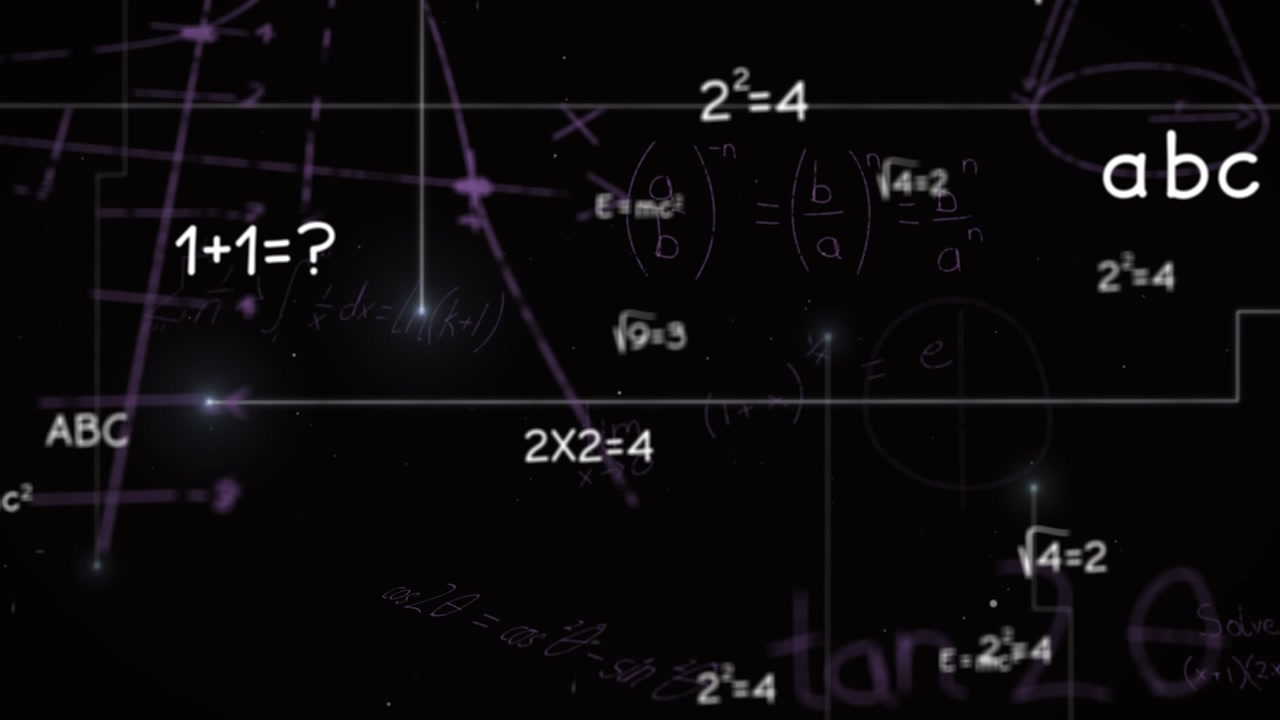Animation of mathematical equations and glowing connecting dots against black background