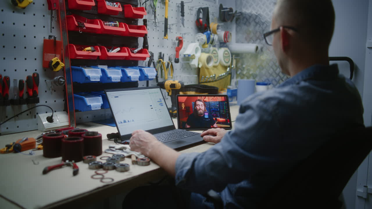 Man Checking Real-Time Stocks, Exchange Market Charts Using Laptop Computer. Employee Making Cryptocurrency Investments During Working Hours in Workshop, Combining Job with Online Trading. Close Up.