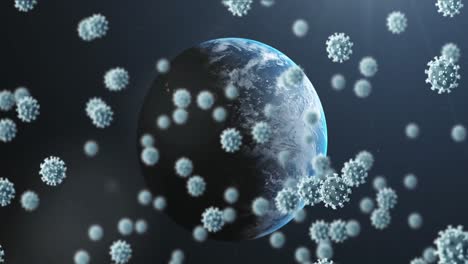 flying bacteria coronavirus over planet earth.