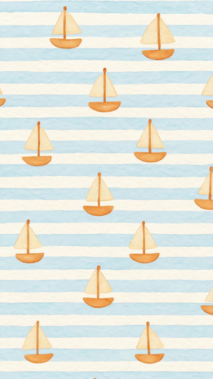 Animated Watercolor Sailboat Pattern on Blue and White Stripes