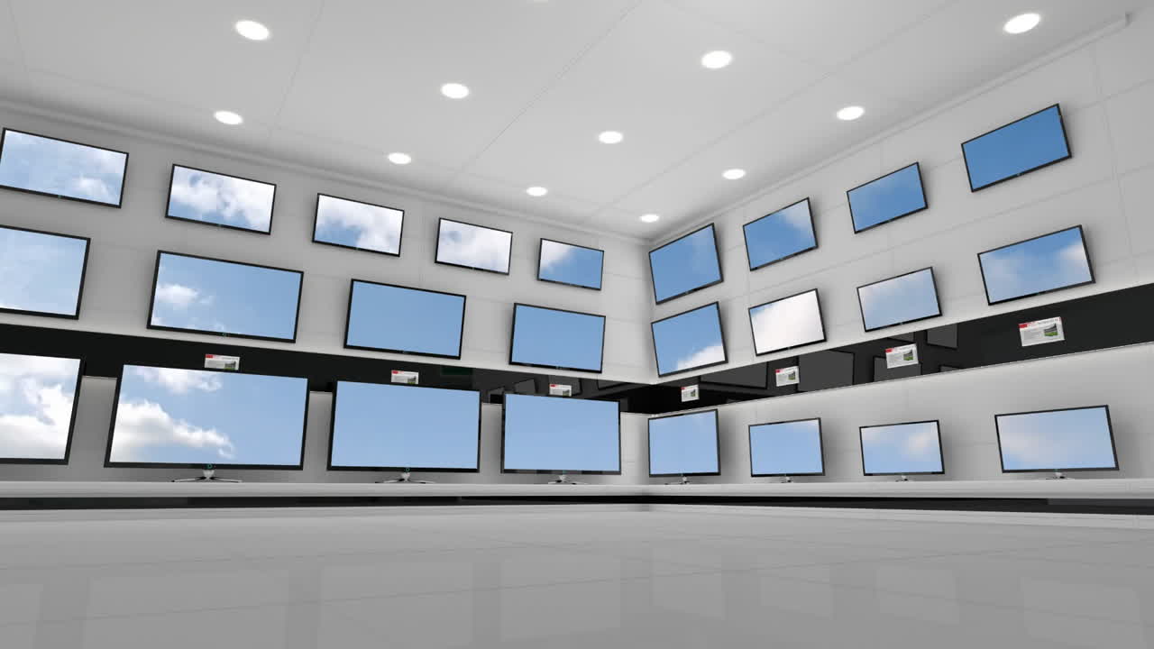 텔레비전 스크린에 파란 하늘과 구름