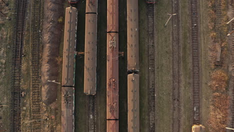 aerial view of abandoned trains in a depot