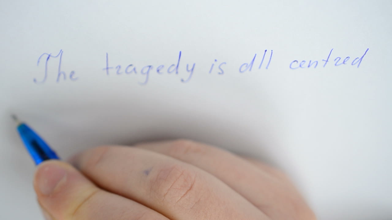 The text on paper, writing process. The text on paper, the English text