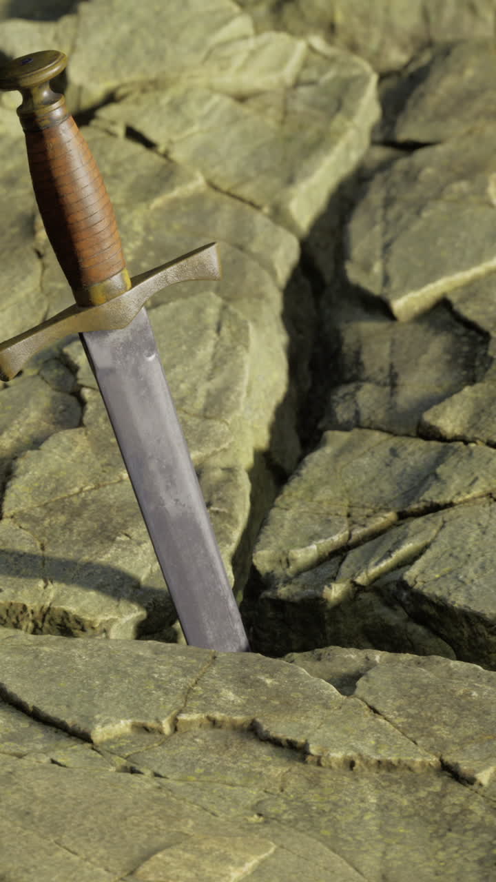Ancient sword embedded in rocky terrain tells a story of forgotten battles