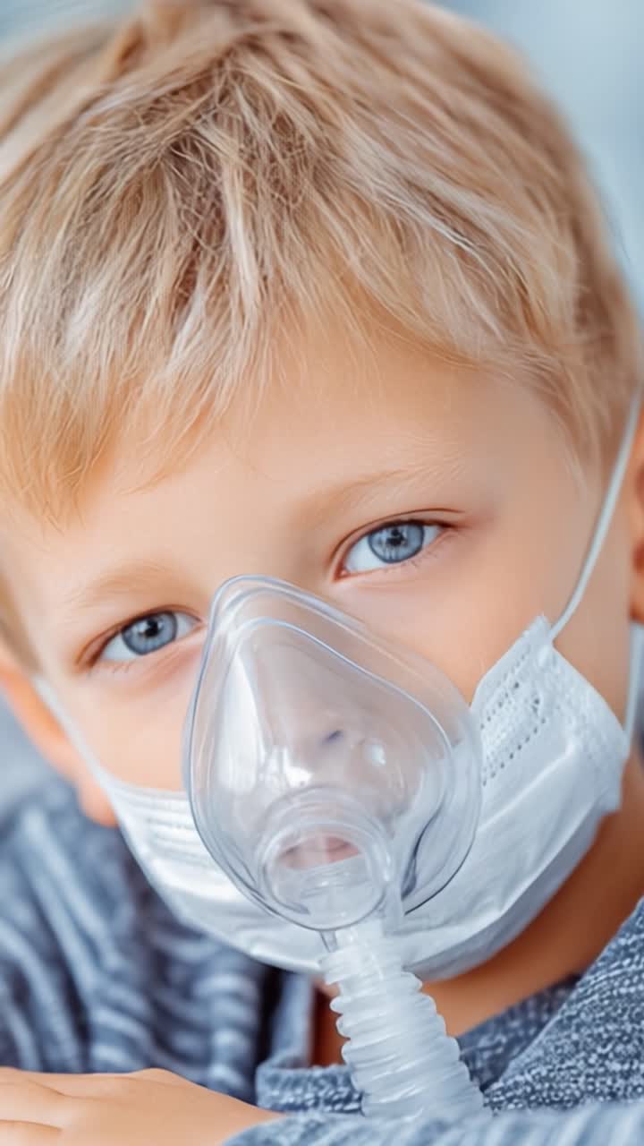 Un ragazzo preoccupato con una maschera respiratoria: osservare le sfide della salute e del recupero attraverso la lente della resilienza infantile e del supporto medico