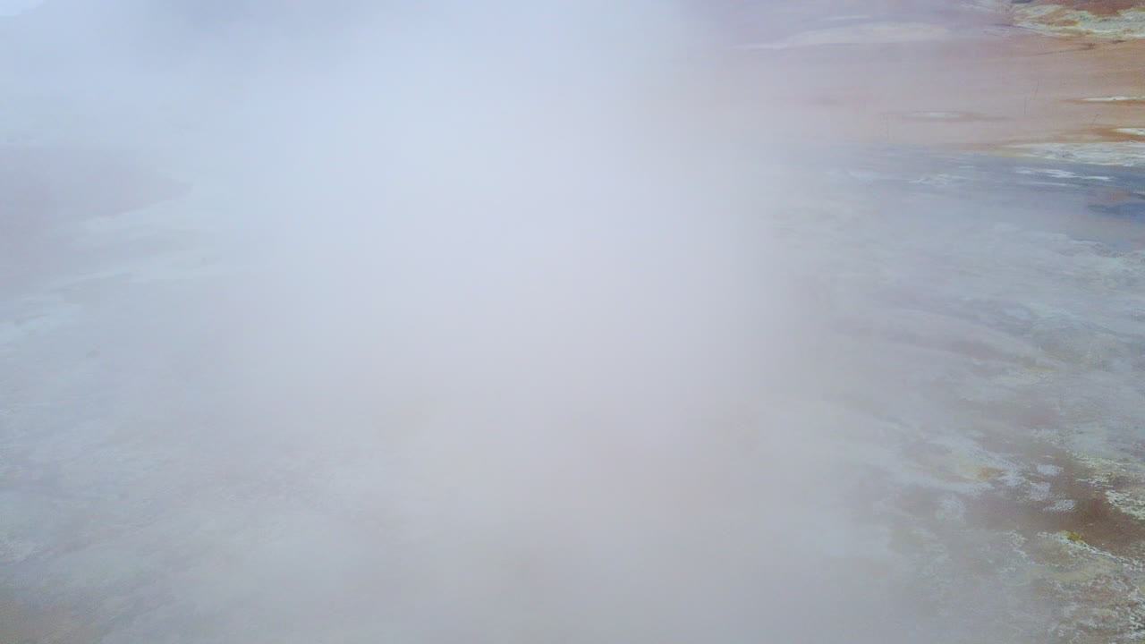 아이슬란드 지열 namafjall fumaroles steam vent static, 4k prorezhq, 유황 증기 구름이 카메라에 쏟아져 들어옴
