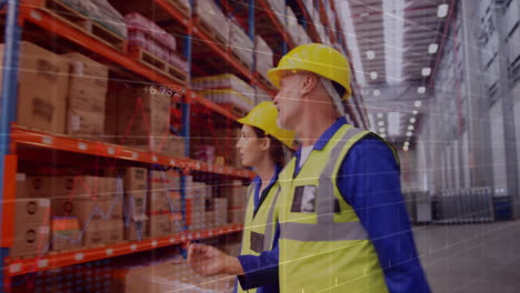 animación del procesamiento de datos financieros y diversos trabajadores en el almacén