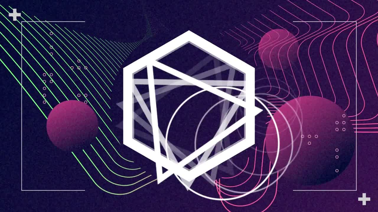 animación de múltiples formas geométricas blancas que giran en bucle sin costura sobre formas abstractas