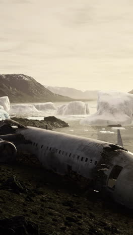 airplane wreck in arctic landscape